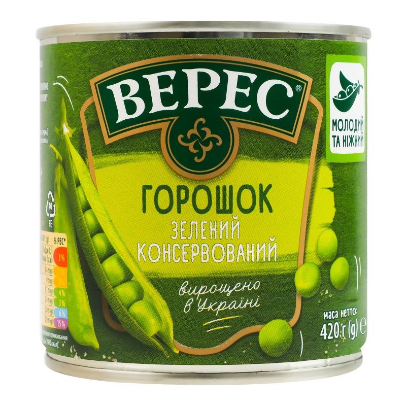 Горошок зелений Верес з/б 420г